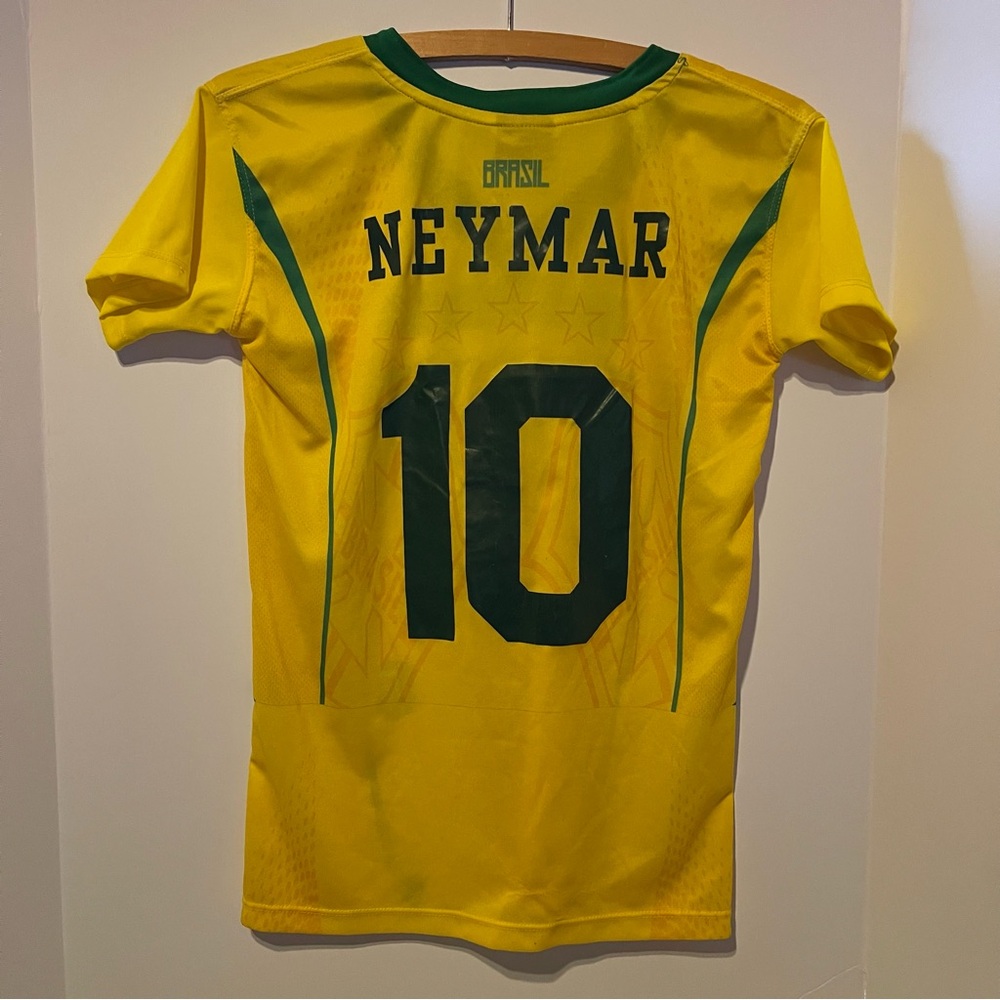 Neymar Jr #10 Brazil 2014 National Football Team Home Gold Jersey Youth
